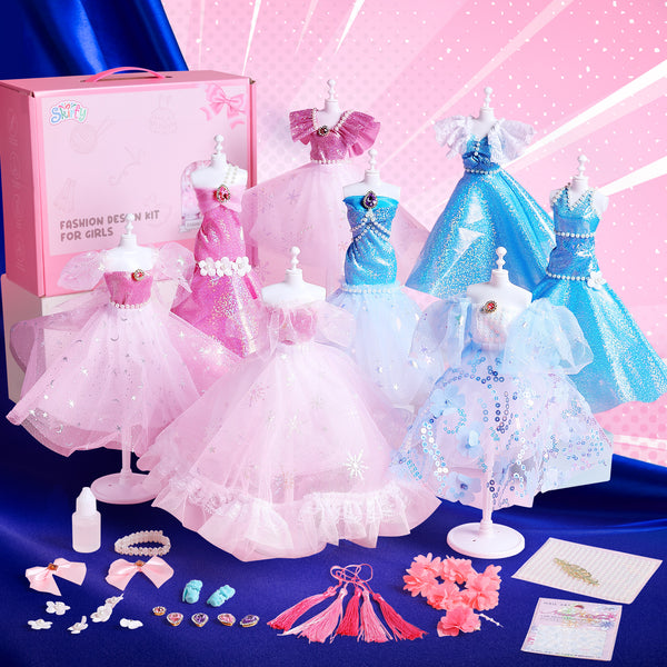 Fashion Designer Kits for Girls Ages 8-12 with 5 Mannequins,Girls Toy,Accessories,DIY Art and Craft Kits for Kids,Dress Design Craft Making Kit Valentines Day Gift for Kids Birthday Easter Gift