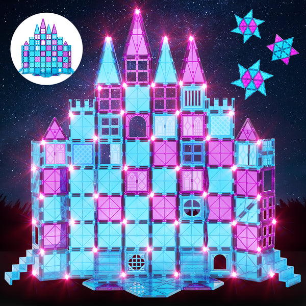 Frozen Toys for Girls Magnetic Tiles 120 Pcs Princess Castle Building Blocks with Light for Kids Aged 5-7,Toddlers Kids Toys,Sensory Toys for Toddlers,Birthday Xmas Gift for Girls Aged 3-5