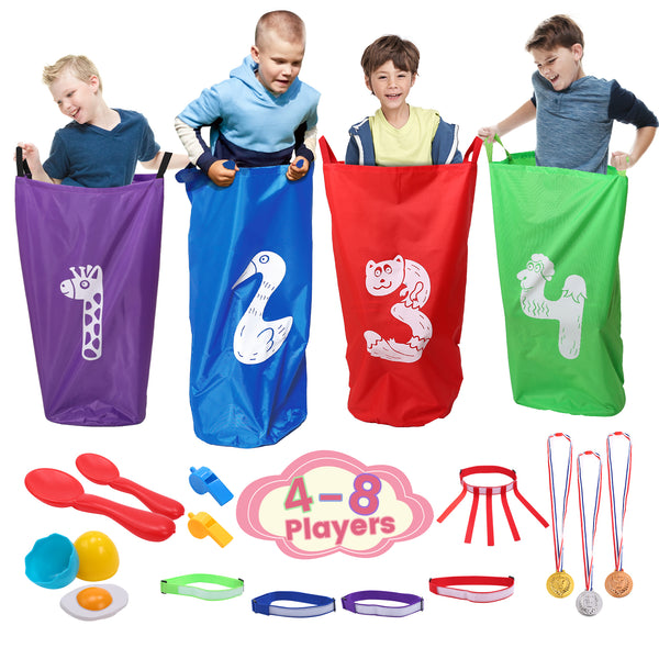 47PCS New Years Carnival Games Potato Sack Race Bags for Adult and Kids, Egg Spoon Race Game, 3-Legged Race Bands Outdoor Birthday Party Games for Family Lawn Yard Field Day Easter Games