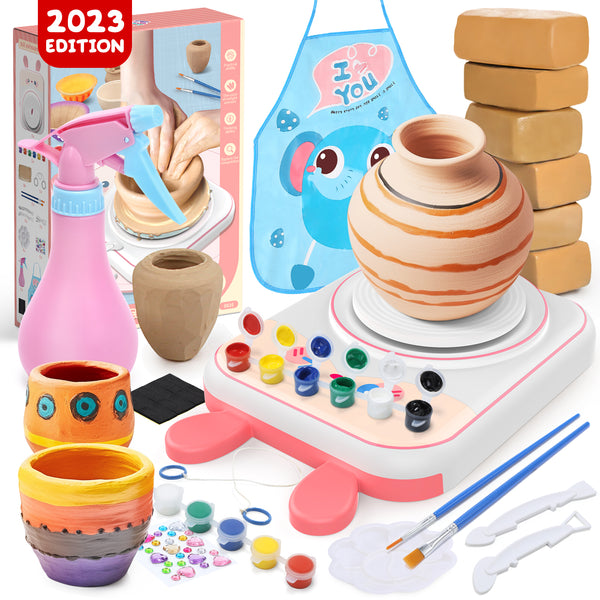 Skirfy Pottery Wheel for Kids-Clay Sculpting Tools & Painting Kit,DIY Kits Clay Maker for Beginners with 6 Packs Modeling Clays,Toys for Girls, Art&Crafts Kits for Kids Ages 9-12, Kids Birthday Gift