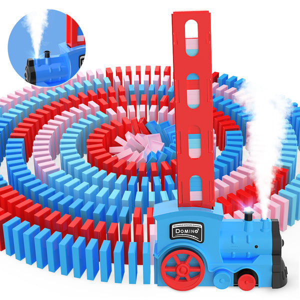 Kids Games Domino Train Toys,200PCS Automatic Domino Train Toy for Boys 4-6,Toddler Toys Train Domino Stacker with Steam,Light,Storage Bag,Dominoes for Kids Creative Birthday Gifts Girls