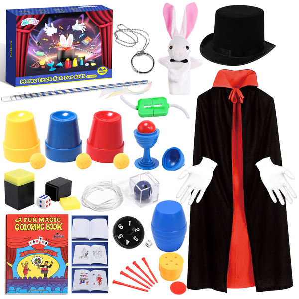 Skirfy Magic Tricks-Magic Kit for Kids Age 6-8,Magic Set with Halloween Costumes,Magic Wand,Ideal for Kids Boys Girls Ages 6 7 8 9 10 11 12